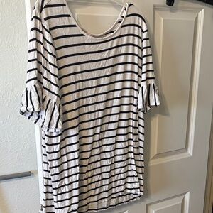 Black and White Striped Ruffle Sleeve Women's Top